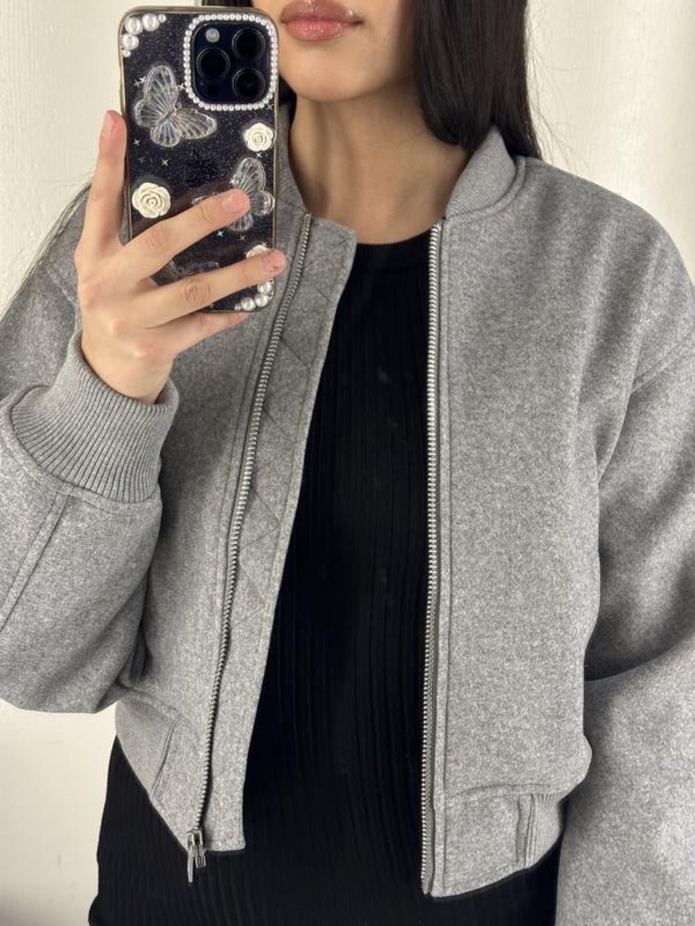 Dynamite Gray Bomber Jacket - oversized